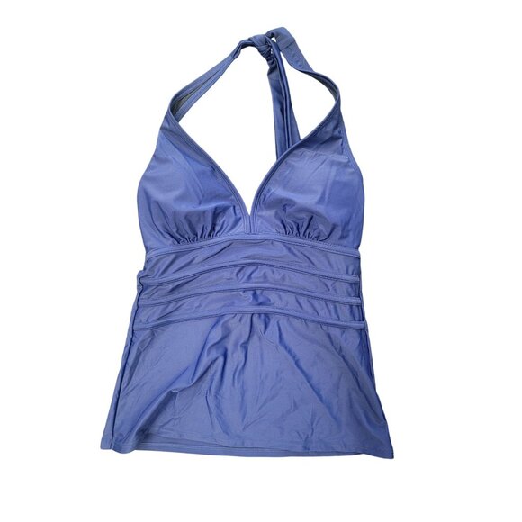 Two-Piece Halter Tankini Set In Blue Nylon & Spandex Blend - Picture 2 of 8